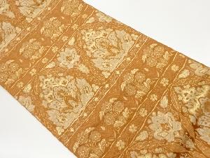 横段に草花模様織出し袋帯